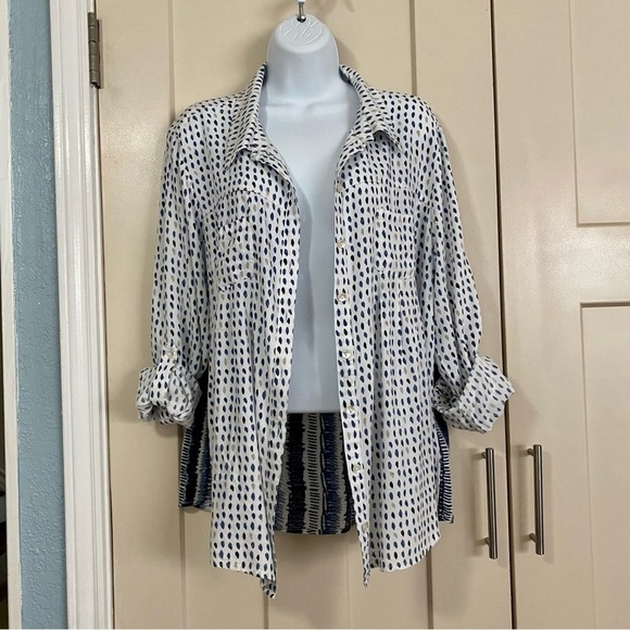 Rayon Button-front Roll-tab Sleeve Blouse Shirt Large - Picture 7 of 16